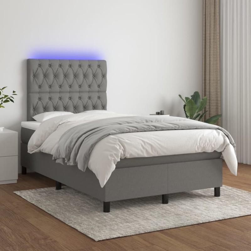 vidaXL Boxspringbett mit Matratze & LED Dunkelgrau 120x200 cm Stoff vidaXL Boxspringbett mit Matratze & LED Dunkelgrau 120x200 cm Stoff