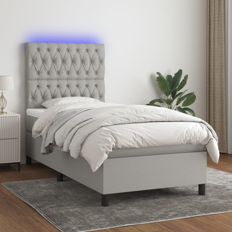 vidaXL Boxspringbett mit Matratze & LED Hellgrau 100x200 cm Stoff vidaXL Boxspringbett mit Matratze & LED Hellgrau 100x200 cm Stoff