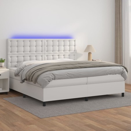 vidaXL Boxspringbett mit Matratze & LED Weiß 200x200 cm Kunstleder