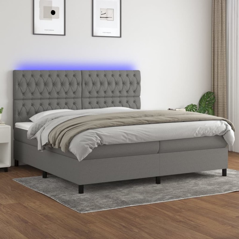 vidaXL Boxspringbett mit Matratze & LED Dunkelgrau 200x200 cm Stoff vidaXL Boxspringbett mit Matratze & LED Dunkelgrau 200x200 cm Stoff