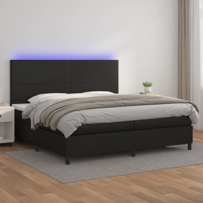 vidaXL Boxspringbett mit Matratze & LED Schwarz 200x200 cm Kunstleder vidaXL Boxspringbett mit Matratze & LED Schwarz 200x200 cm Kunstleder
