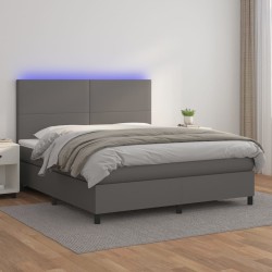 vidaXL Boxspringbett mit Matratze & LED Grau 180x200 cm Kunstleder