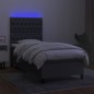 vidaXL Boxspringbett mit Matratze & LED Dunkelgrau 90x190 cm Stoff vidaXL Boxspringbett mit Matratze & LED Dunkelgrau 90x190 cm Stoff