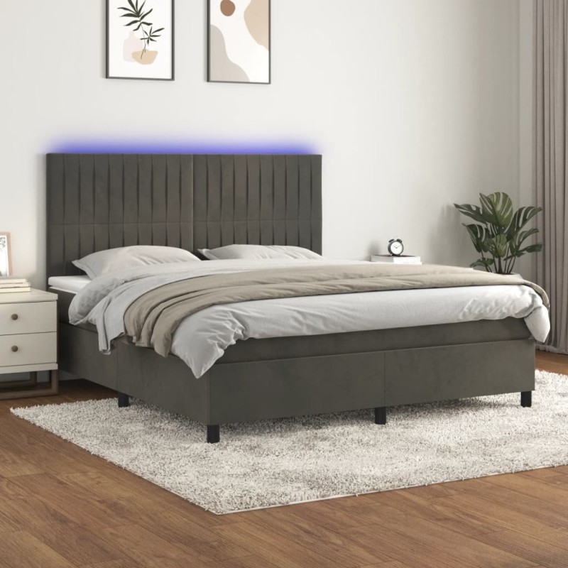 vidaXL Boxspringbett mit Matratze & LED Dunkelgrau 180x200 cm Samt vidaXL Boxspringbett mit Matratze & LED Dunkelgrau 180x200 cm Samt