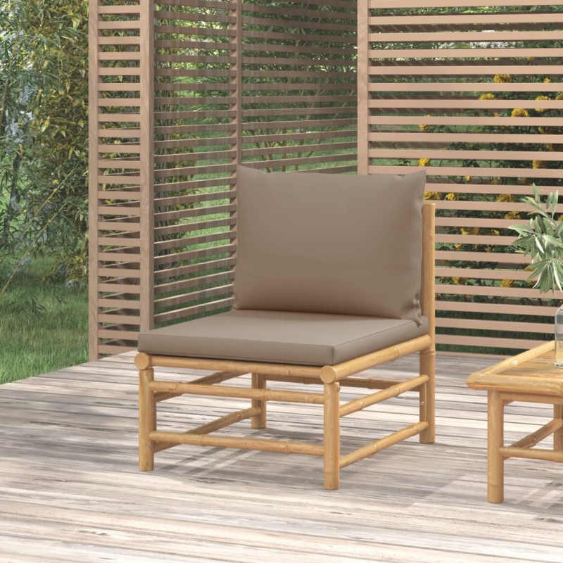 Garten-Mittelsofa mit Taupe Kissen Bambus Garten-Mittelsofa mit Taupe Kissen Bambus