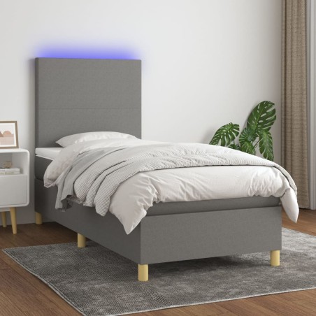 vidaXL Boxspringbett mit Matratze & LED Dunkelgrau 80x200 cm Stoff