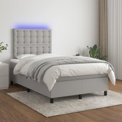 vidaXL Boxspringbett mit Matratze & LED Hellgrau 120x200 cm Stoff