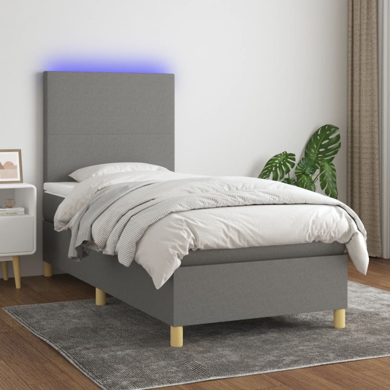 vidaXL Boxspringbett mit Matratze & LED Dunkelgrau 90x190 cm Stoff vidaXL Boxspringbett mit Matratze & LED Dunkelgrau 90x190 cm Stoff
