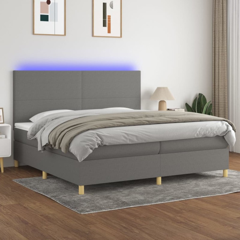 vidaXL Boxspringbett mit Matratze & LED Dunkelgrau 200x200 cm Stoff vidaXL Boxspringbett mit Matratze & LED Dunkelgrau 200x200 cm Stoff