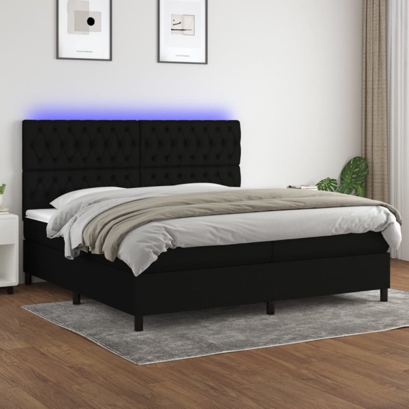 vidaXL Boxspringbett mit Matratze & LED Schwarz 200x200 cm Stoff vidaXL Boxspringbett mit Matratze & LED Schwarz 200x200 cm Stoff