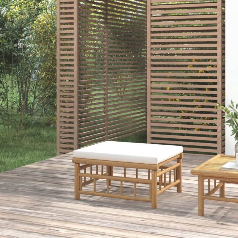Gartenhocker mit Cremeweißem Kissen Bambus Gartenhocker mit Cremeweißem Kissen Bambus