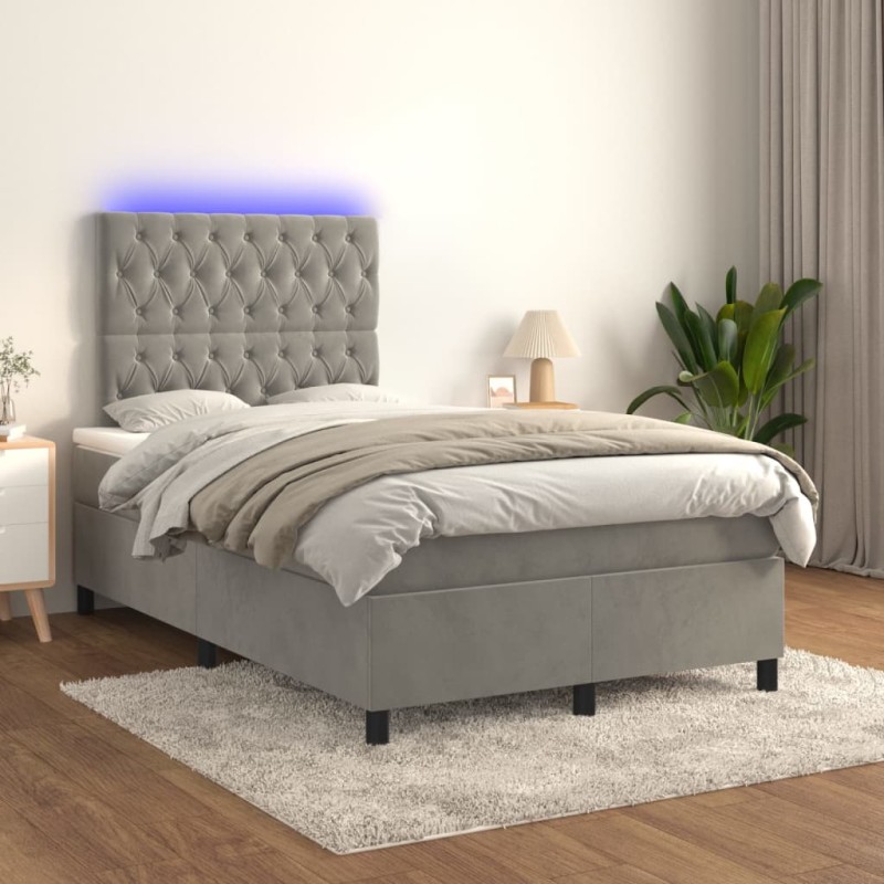 vidaXL Boxspringbett mit Matratze & LED Hellgrau 120x200 cm Samt vidaXL Boxspringbett mit Matratze & LED Hellgrau 120x200 cm Samt