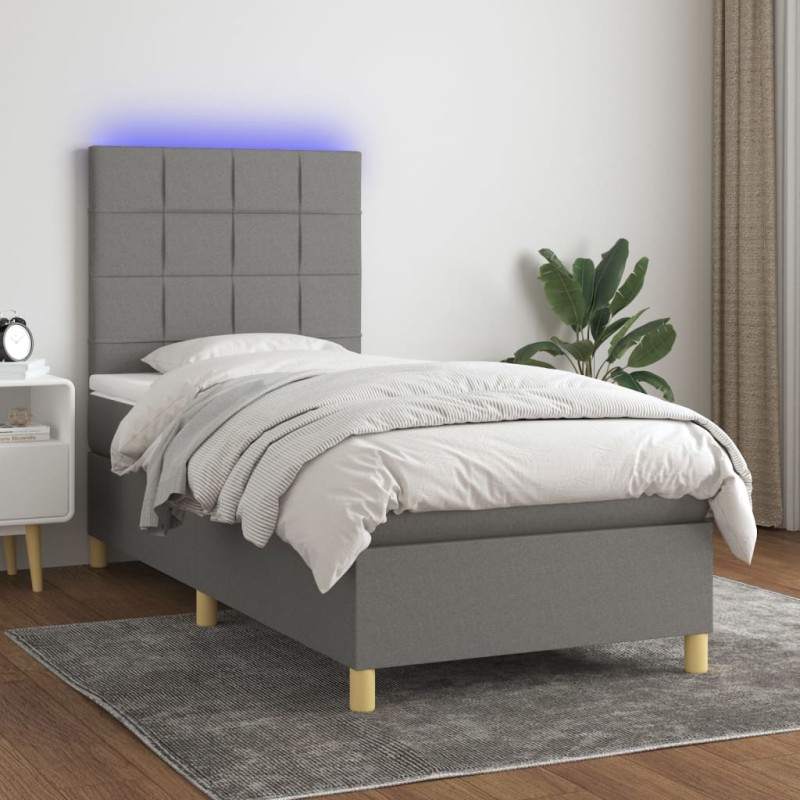 vidaXL Boxspringbett mit Matratze & LED Dunkelgrau 80x200 cm Stoff vidaXL Boxspringbett mit Matratze & LED Dunkelgrau 80x200 cm Stoff