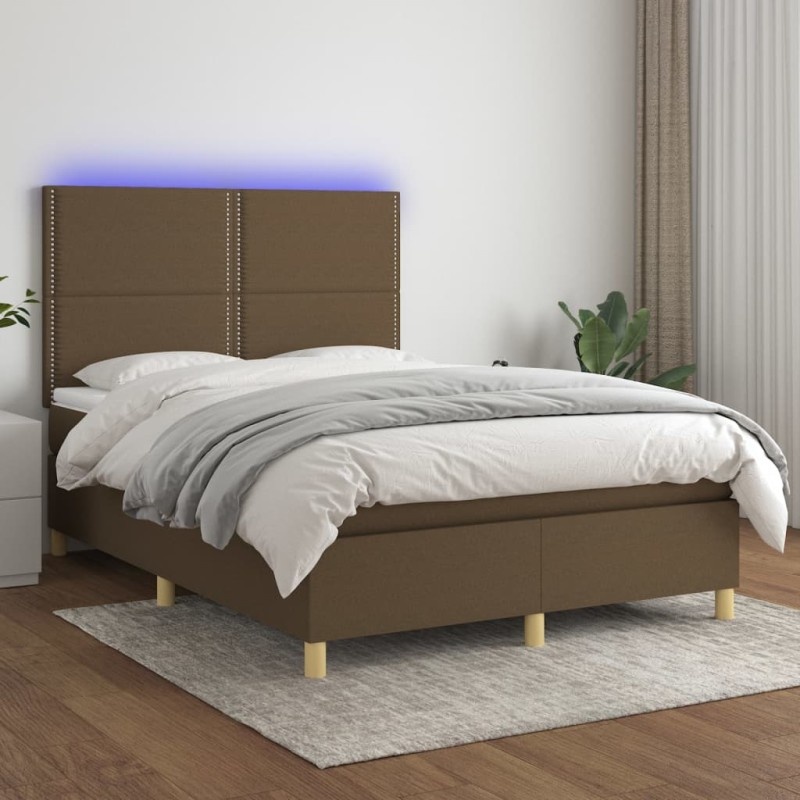 vidaXL Boxspringbett mit Matratze & LED Dunkelbraun 140x190 cm Stoff vidaXL Boxspringbett mit Matratze & LED Dunkelbraun 140x190 cm Stoff