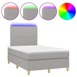 vidaXL Boxspringbett mit Matratze & LED Hellgrau 120x200 cm Stoff