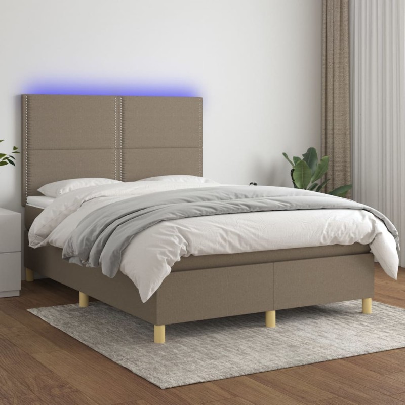 vidaXL Boxspringbett mit Matratze & LED Taupe 140x190 cm Stoff vidaXL Boxspringbett mit Matratze & LED Taupe 140x190 cm Stoff