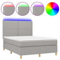 vidaXL Boxspringbett mit Matratze & LED Hellgrau 140x200 cm Stoff
