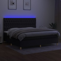 vidaXL Boxspringbett mit Matratze & LED Schwarz 200x200 cm Stoff