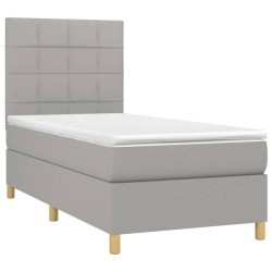 vidaXL Boxspringbett mit Matratze & LED Hellgrau 90x200 cm Stoff