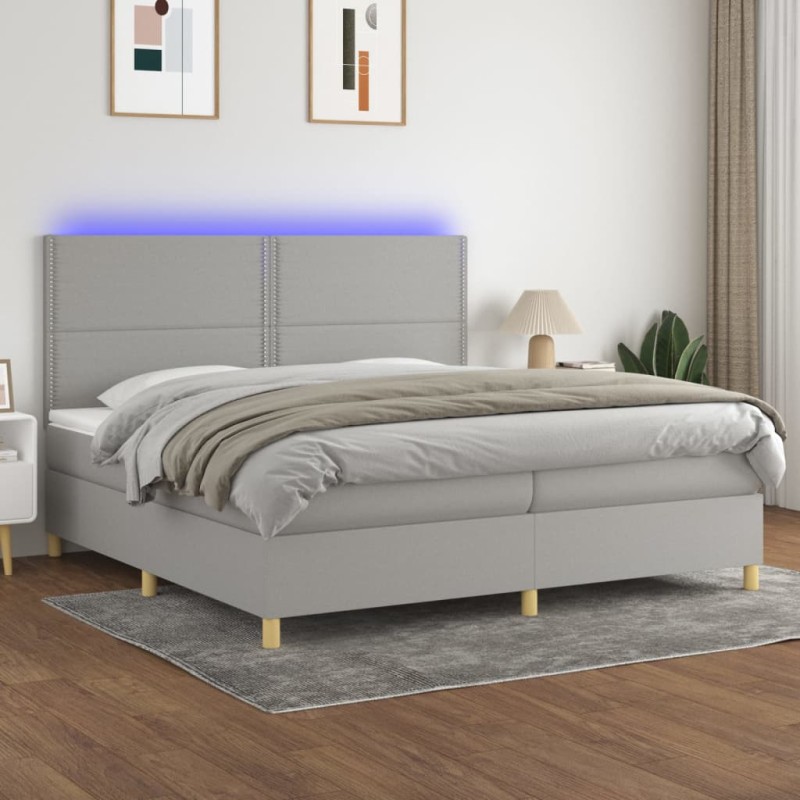 vidaXL Boxspringbett mit Matratze & LED Hellgrau 200x200 cm Stoff vidaXL Boxspringbett mit Matratze & LED Hellgrau 200x200 cm Stoff