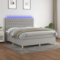 vidaXL Boxspringbett mit Matratze & LED Hellgrau 180x200 cm Stoff