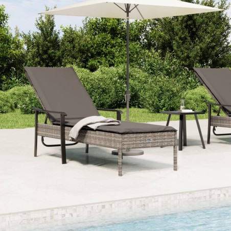 vidaXL Sonnenliege mit Auflage Grau Poly Rattan