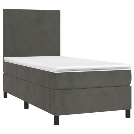 vidaXL Boxspringbett mit Matratze & LED Dunkelgrau 90x200 cm Samt