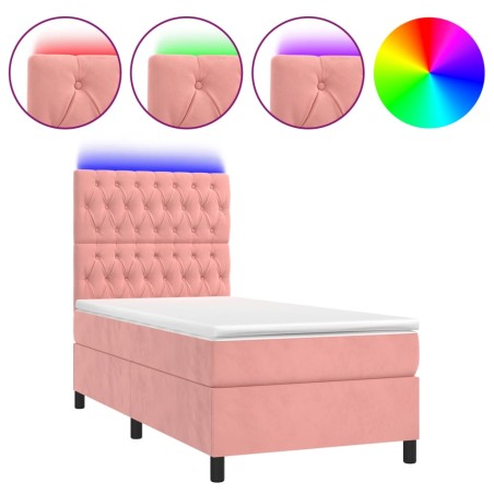 vidaXL Boxspringbett mit Matratze & LED Rosa 100x200 cm Samt