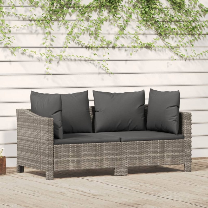 vidaXL 2-tlg. Garten-Lounge-Set mit Kissen Grau Poly Rattan vidaXL 2-tlg. Garten-Lounge-Set mit Kissen Grau Poly Rattan