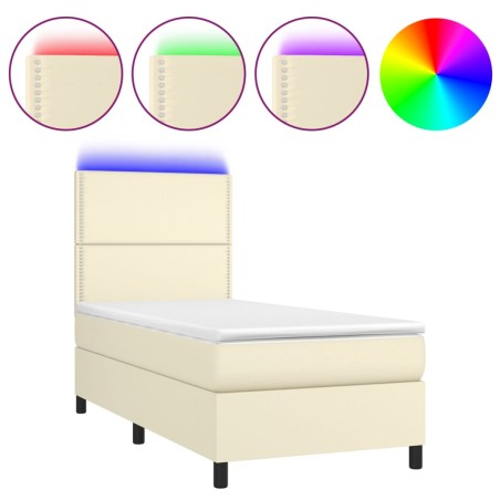 vidaXL Boxspringbett mit Matratze & LED Creme 100x200 cm Kunstleder