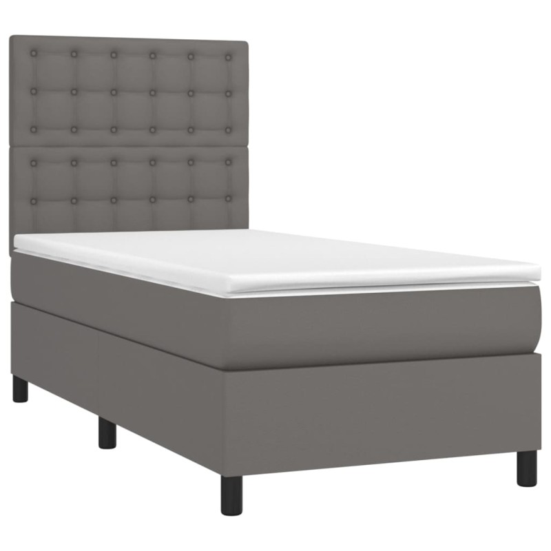vidaXL Boxspringbett mit Matratze & LED Grau 90x190 cm Kunstleder vidaXL Boxspringbett mit Matratze & LED Grau 90x190 cm Kunstleder