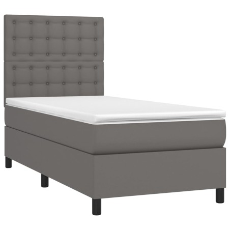 vidaXL Boxspringbett mit Matratze & LED Grau 90x190 cm Kunstleder
