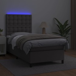vidaXL Boxspringbett mit Matratze & LED Grau 100x200 cm Kunstleder