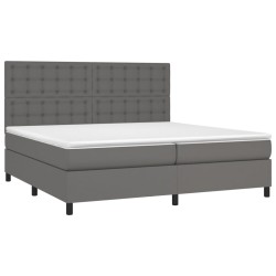 vidaXL Boxspringbett mit Matratze & LED Grau 200x200 cm Kunstleder