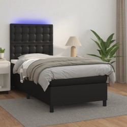 vidaXL Boxspringbett mit Matratze & LED Schwarz 90x190 cm Kunstleder