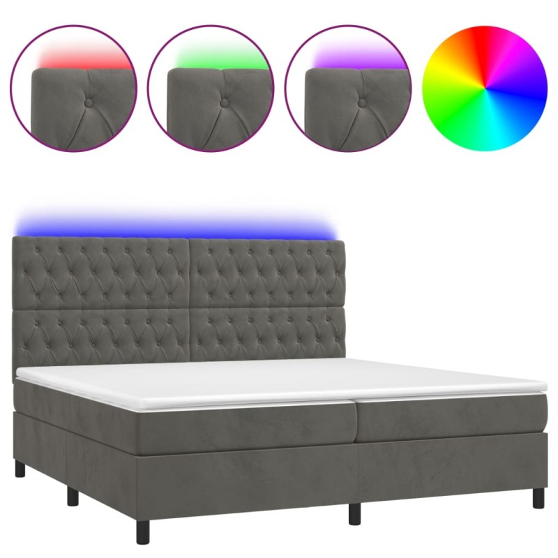 vidaXL Boxspringbett mit Matratze & LED Dunkelgrau 200x200 cm Samt vidaXL Boxspringbett mit Matratze & LED Dunkelgrau 200x200 cm Samt