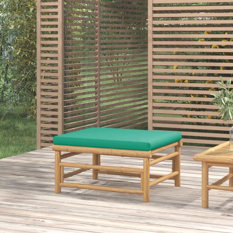Gartenhocker mit Grünem Kissen Bambus Gartenhocker mit Grünem Kissen Bambus