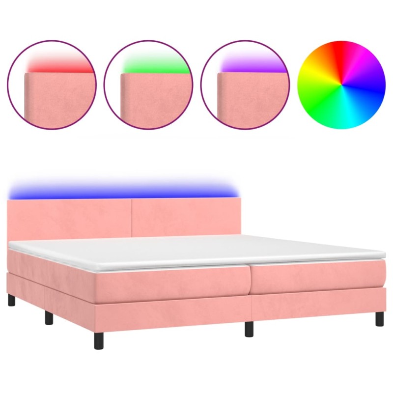 vidaXL Boxspringbett mit Matratze & LED Rosa 200x200 cm Samt vidaXL Boxspringbett mit Matratze & LED Rosa 200x200 cm Samt