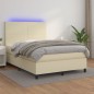 vidaXL Boxspringbett mit Matratze & LED Creme 140x200 cm Kunstleder vidaXL Boxspringbett mit Matratze & LED Creme 140x200 cm Kunstleder