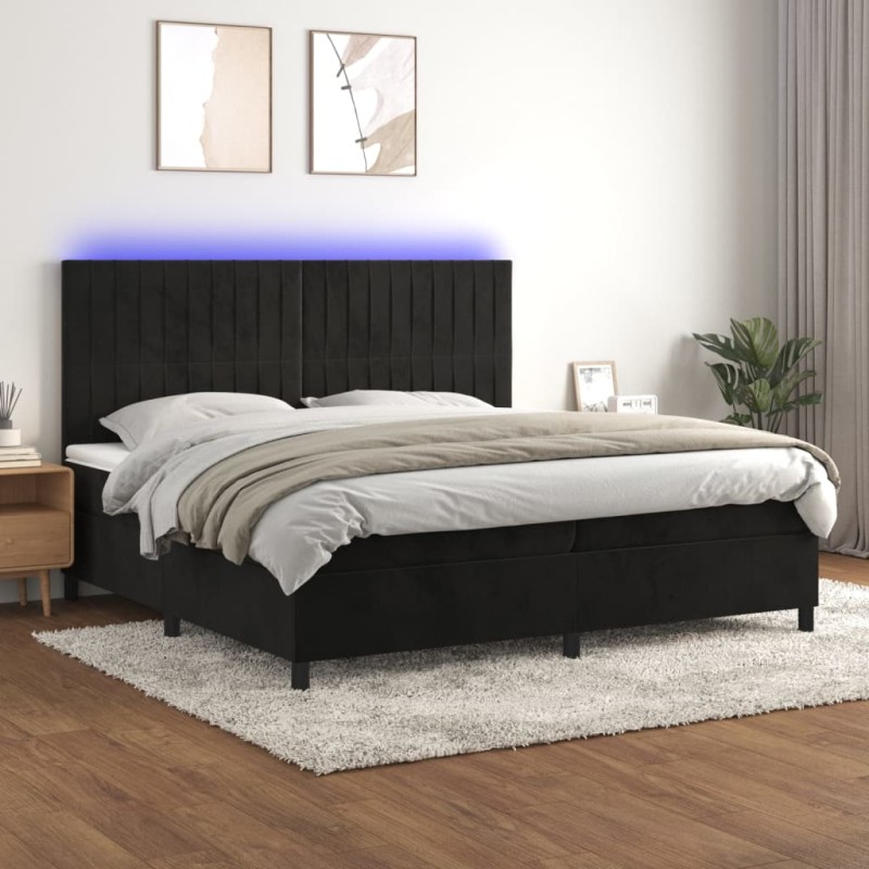 vidaXL Boxspringbett mit Matratze & LED Schwarz 200x200 cm Samt vidaXL Boxspringbett mit Matratze & LED Schwarz 200x200 cm Samt