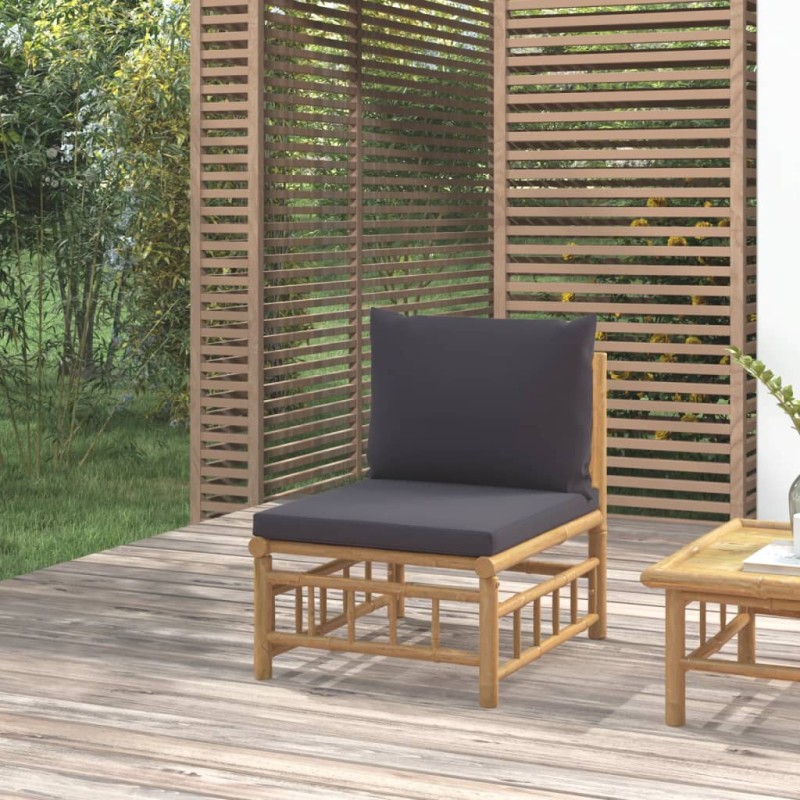 Garten-Mittelsofa mit Dunkelgrauen Kissen Bambus Garten-Mittelsofa mit Dunkelgrauen Kissen Bambus