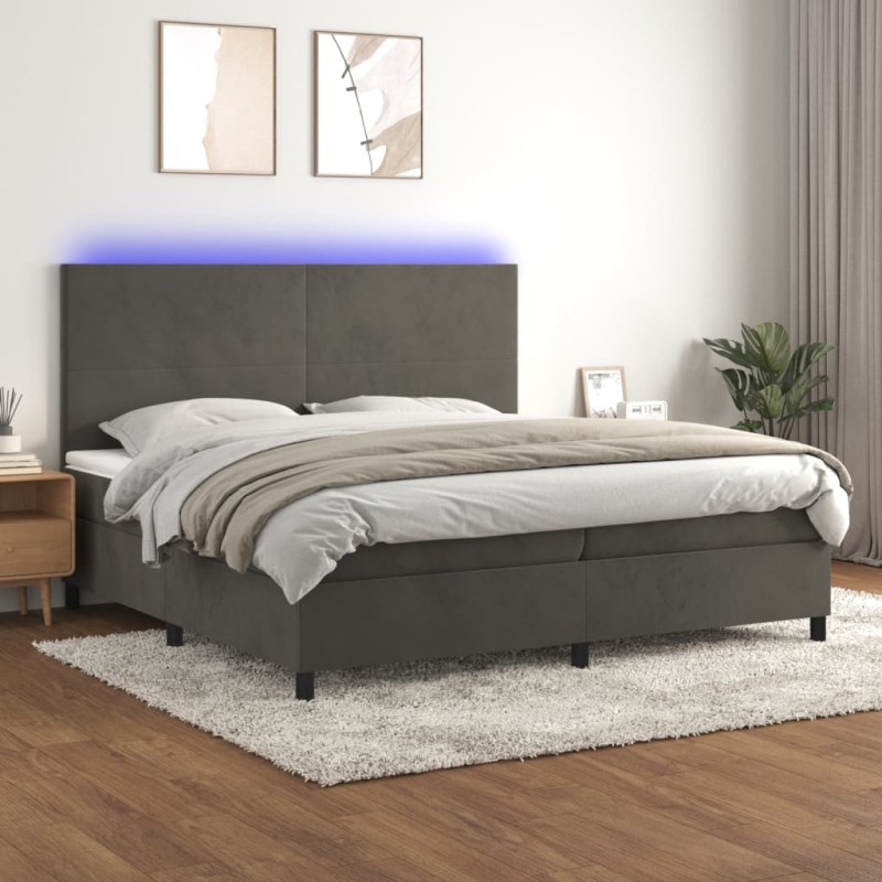 vidaXL Boxspringbett mit Matratze & LED Dunkelgrau 200x200 cm Samt vidaXL Boxspringbett mit Matratze & LED Dunkelgrau 200x200 cm Samt