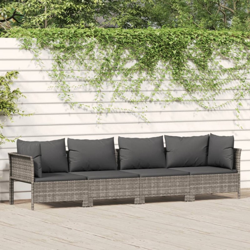 vidaXL 4-tlg. Garten-Lounge-Set mit Kissen Grau Poly Rattan vidaXL 4-tlg. Garten-Lounge-Set mit Kissen Grau Poly Rattan