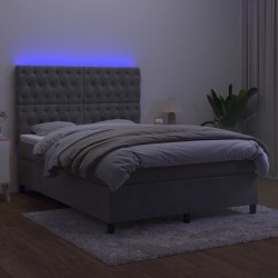 vidaXL Boxspringbett mit Matratze & LED Hellgrau 140x190 cm Samt