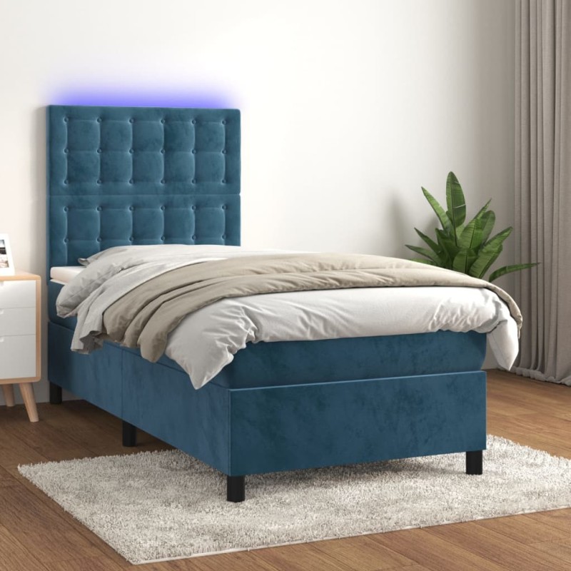 vidaXL Boxspringbett mit Matratze & LED Dunkelblau 100x200 cm Samt vidaXL Boxspringbett mit Matratze & LED Dunkelblau 100x200 cm Samt
