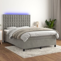 vidaXL Boxspringbett mit Matratze & LED Hellgrau 140x200 cm Samt