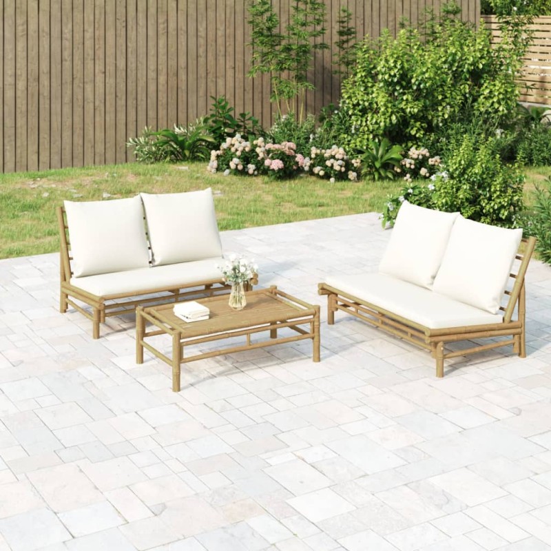 vidaXL Gartenbank mit Cremeweißen Kissen Bambus vidaXL Gartenbank mit Cremeweißen Kissen Bambus