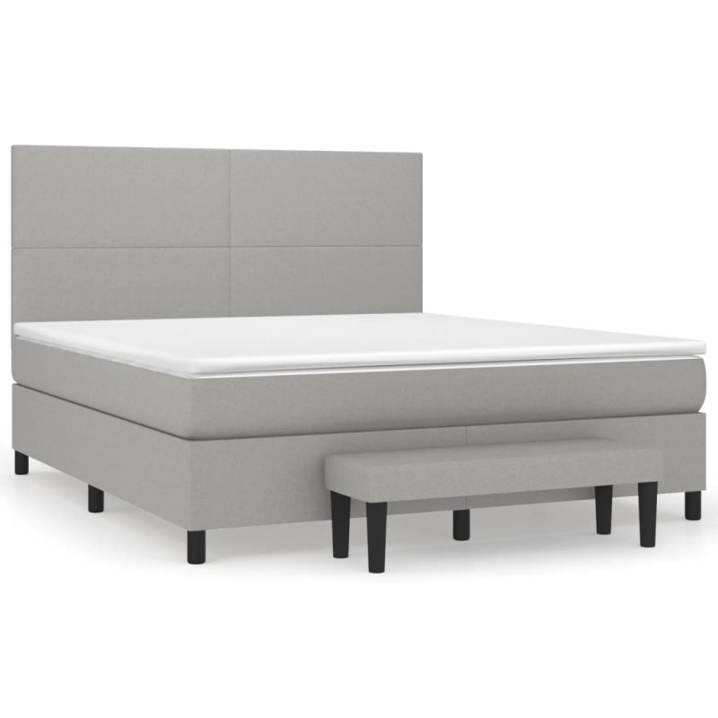 vidaXL Boxspringbett mit Matratze Hellgrau 160x200 cm Stoff vidaXL Boxspringbett mit Matratze Hellgrau 160x200 cm Stoff