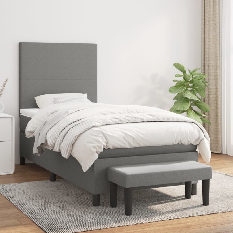 vidaXL Boxspringbett mit Matratze Dunkelgrau 80x200 cm Stoff vidaXL Boxspringbett mit Matratze Dunkelgrau 80x200 cm Stoff