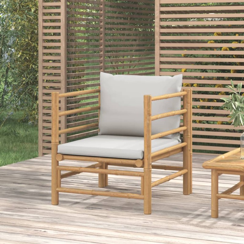 Gartensessel mit Hellgrauen Kissen Bambus Gartensessel mit Hellgrauen Kissen Bambus